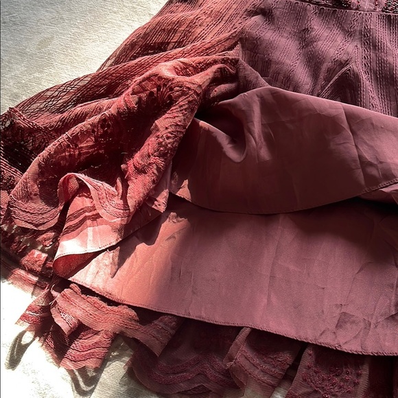 Altar'd State Dark Red Burgundy Beaded and Embroidered Flutter Sleeve Dress - Picture 13 of 15